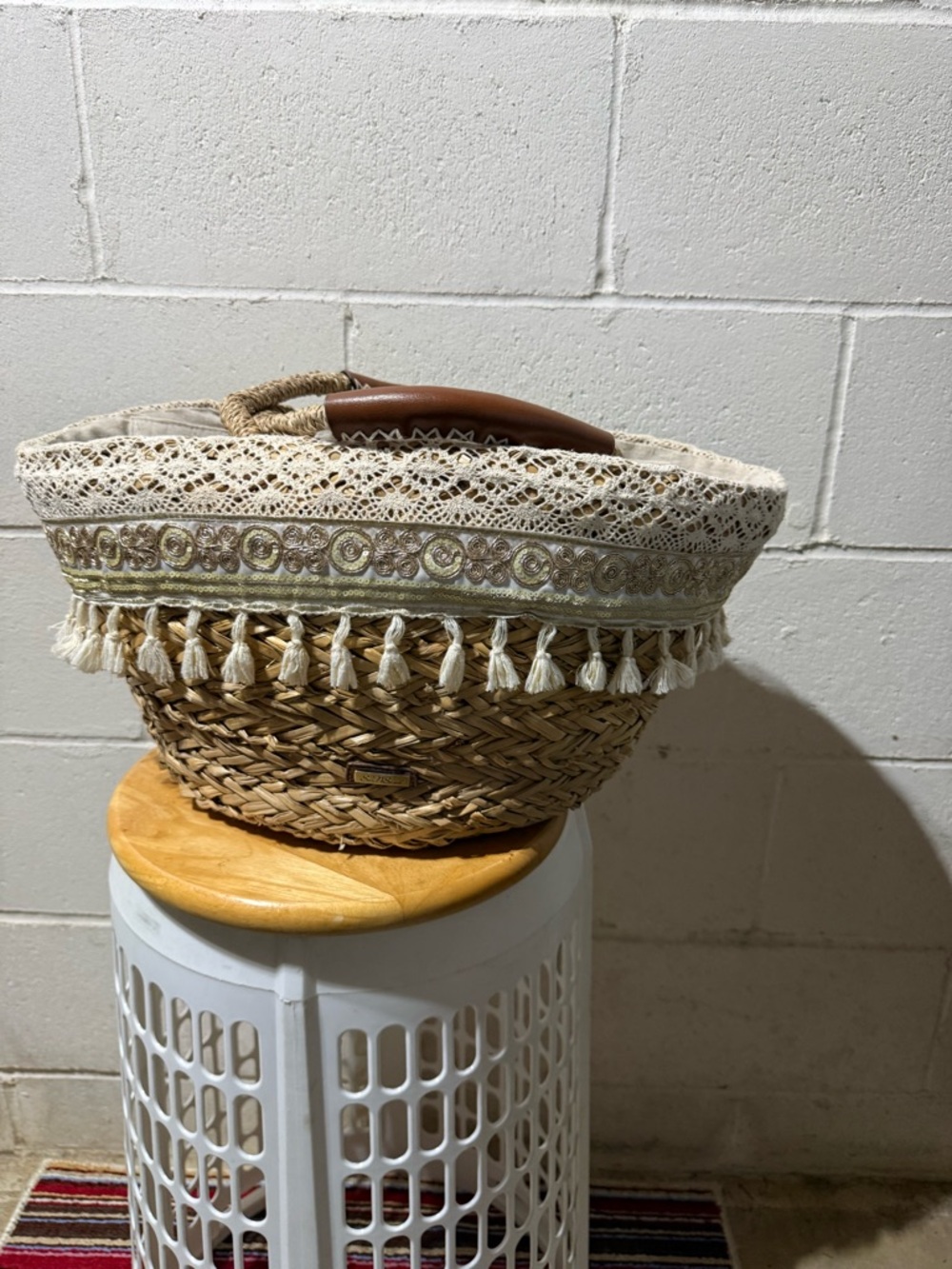 Sun N Sand Woven Tote with Leather-Wrapped Handles - Natural